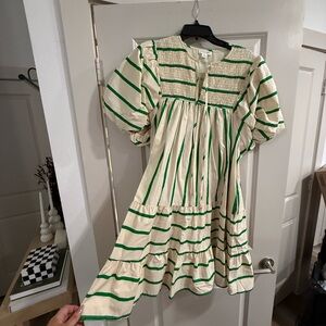 Elegant Cream and Green Striped Dress